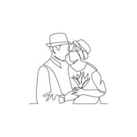 Couple drawn in line art style vector