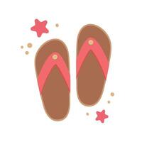 Flip flops icon with starfishes. Cute colorful shoes for summer design. Beach vacation concept. Cartoon illustration isolated on white. Flat design. vector