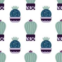 Cute cacti in boho style. Cactus seamless pattern. Trendy boho texture. Cacti fabric print design. Succulent textile. Flat design, doodle style, white background vector