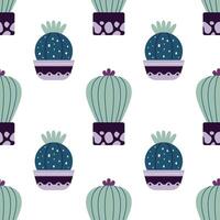 Cute cacti in boho style. Cactus seamless pattern. Trendy boho texture. Cacti fabric print design. Succulent textile. Flat design, doodle style, white background vector