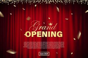 Grand Opening banner with curtain elements and dark red background. vector