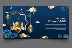 Islamic background banner. dark blue color, design elements vector