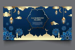 Islamic background banner. dark blue color, design elements vector