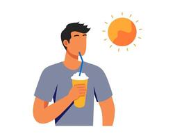 Man Drinking cold drink. vector