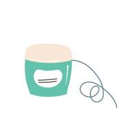 Floss icon, illustration of plastic container with dental floss, teeth hygiene, flossing thread doodle, oral care product, flat object, isolated colored clipart on white background vector