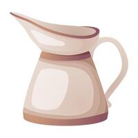 Vintage ceramic jug vase illustration. Elegant beige kitchen utensil in cartoon style for home and floral designs vector