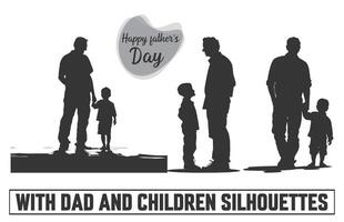 Happy Father's day, Father with son Silhouette. Silhouette isolated on white background, illustration for fathers day, my dad my hero. vector