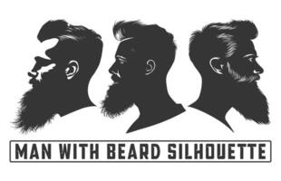 barbado hombres cara los hipsters con diferente cortes de pelo, hombres con barba silueta manojos, bigotes, barbas, siluetas, avatares, cabezas vector