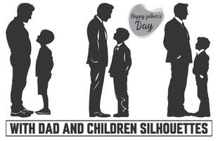 Happy Father's day, Father with son Silhouette. Silhouette isolated on white background, illustration for fathers day, my dad my hero. vector