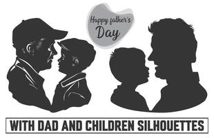 Happy Father's day, Father with son Silhouette. Silhouette isolated on white background, illustration for fathers day, my dad my hero. vector