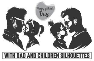 Happy Father's day, Father with son Silhouette. Silhouette isolated on white background, illustration for fathers day, my dad my hero. vector