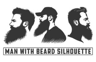 Bearded men face hipsters with different haircuts, Men with beard silhouette bundles, mustaches, beards, Silhouettes, avatars, heads. vector