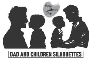 Happy Father's day, Father with son Silhouette. Silhouette isolated on white background, illustration for fathers day, my dad my hero. vector