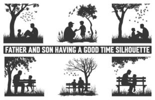 Happy Father's Day, Assortment of Father and son silhouettes, An illustration celebrating Father's Day images of father and children. vector