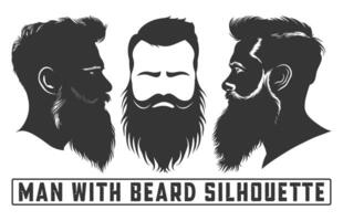 barbado hombres cara los hipsters con diferente cortes de pelo, hombres con barba silueta manojos, bigotes, barbas, siluetas, avatares, cabezas vector