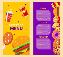 Fast food menu template in flat design style, suitable for menu restaurant or cafe vector