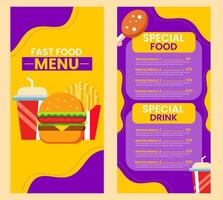 Fast food menu template in flat design style, suitable for menu restaurant or cafe vector