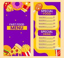 Fast food menu template in flat design style, suitable for menu restaurant or cafe vector