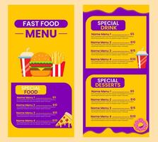Fast food menu template in flat design style, suitable for menu restaurant or cafe vector