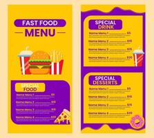 Fast food menu template in flat design style, suitable for menu restaurant or cafe vector