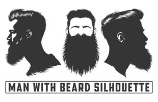 Bearded men face hipsters with different haircuts, Men with beard silhouette bundles, mustaches, beards, Silhouettes, avatars, heads. vector