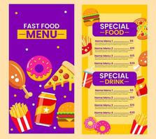 Fast food menu template in flat design style, suitable for menu restaurant or cafe vector