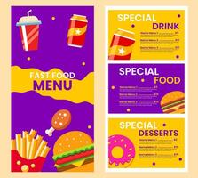 Fast food menu template in flat design style, suitable for menu restaurant or cafe vector