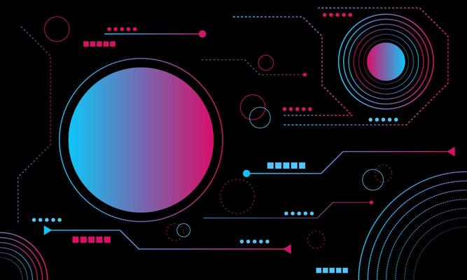 Hi-tech circle shapes on a black abstract background. Futuristic communication and connection concept. Cyberspace, and digital innovation, computer algorithm.