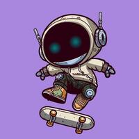 Cute Cartoon Character Robot wearing hoodie playing skate board . vector