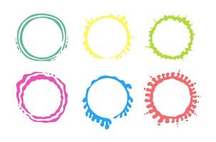 Set of colorful circle paint strokes for frames, icons, design elements. Empty space. Six splashes. vector