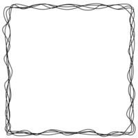 Wavy lines forming a square frame. Decorative and snake-like square border, made by three serpentine lines. Isolated black and white illustration, on white background. vector