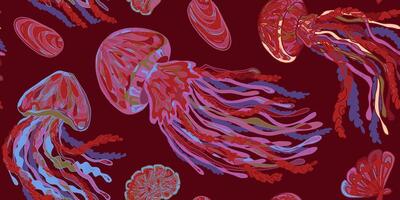 jellyfishs on a red background vector