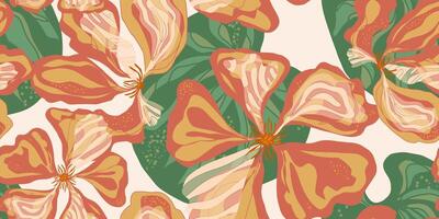 a pattern with orange and green flowers vector