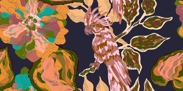 un modelo con un pájaro y flores en eso vector