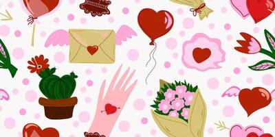 valentine's day seamless pattern with hearts, flowers and hearts vector