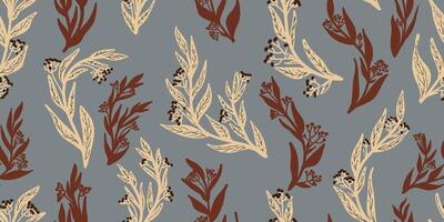 a pattern with brown and tan leaves on a gray background vector