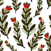 a pattern with red and green leaves on a white background vector