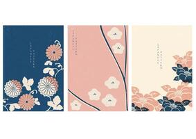 Japanese template . Floral decoration background. Cherry blossom flower with wooden texture in Chinese style. Natural luxury texture. Geometric and abstract pattern in risograph style.alues vector