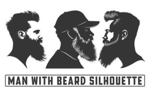Bearded men face hipsters with different haircuts, Men with beard silhouette bundles, mustaches, beards, Silhouettes, avatars, heads. vector
