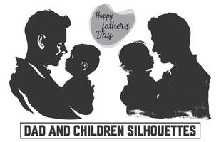 Happy Father's day, Father with son Silhouette. Silhouette isolated on white background, illustration for fathers day, my dad my hero. vector