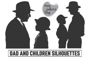 Happy Father's day, Father with son Silhouette. Silhouette isolated on white background, illustration for fathers day, my dad my hero. vector