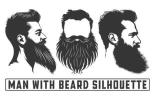 Bearded men face hipsters with different haircuts, Men with beard silhouette bundles, mustaches, beards, Silhouettes, avatars, heads. vector