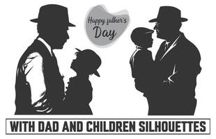 Happy Father's day, Father with son Silhouette. Silhouette isolated on white background, illustration for fathers day, my dad my hero. vector