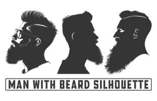 barbado hombres cara los hipsters con diferente cortes de pelo, hombres con barba silueta manojos, bigotes, barbas, siluetas, avatares, cabezas vector