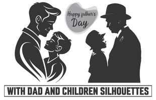 Happy Father's day, Father with son Silhouette. Silhouette isolated on white background, illustration for fathers day, my dad my hero. vector