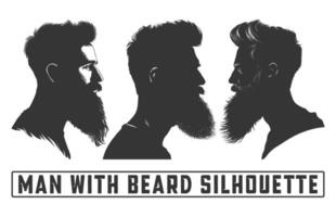 barbado hombres cara los hipsters con diferente cortes de pelo, hombres con barba silueta manojos, bigotes, barbas, siluetas, avatares, cabezas vector