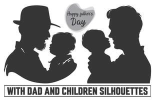 Happy Father's day, Father with son Silhouette. Silhouette isolated on white background, illustration for fathers day, my dad my hero. vector