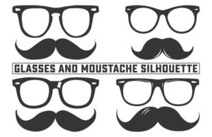 Glasses and Moustache Silhouette, Mustache in hipster glasses silhouette, set of mustaches Glasses, flat illustration. vector