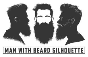 barbado hombres cara los hipsters con diferente cortes de pelo, hombres con barba silueta manojos, bigotes, barbas, siluetas, avatares, cabezas vector