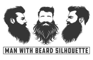 Bearded men face hipsters with different haircuts, Men with beard silhouette bundles, mustaches, beards, Silhouettes, avatars, heads. vector